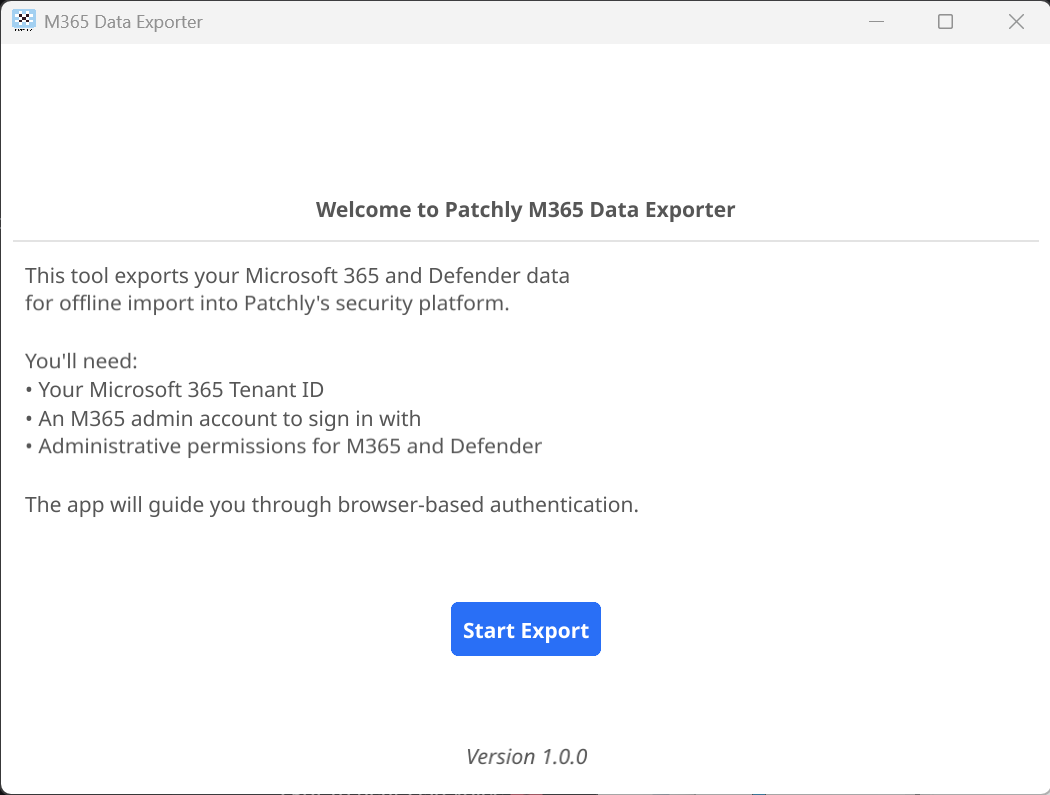 M365 Data Exporter Welcome Screen